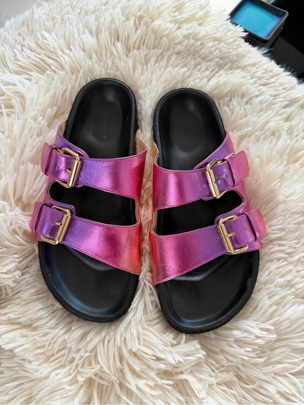 Isabel Marant Metallic Dual Strap Slide Sandals